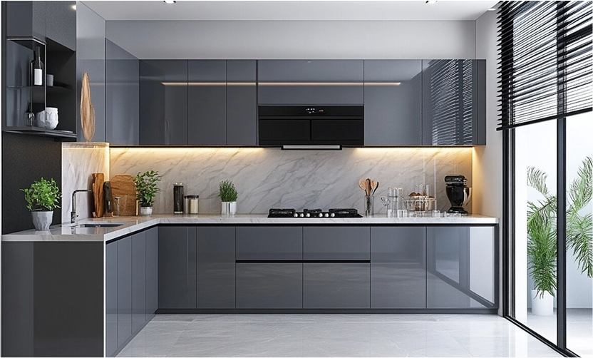 Glass Finish Kitchen Design